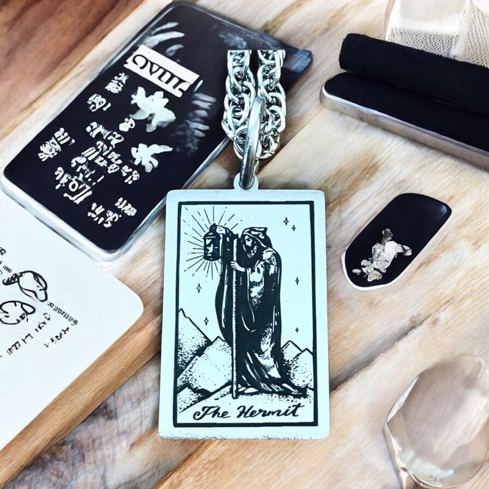 🆕 The Hermit Three Ring Tarot Card Pendant Necklace Stainless Steel